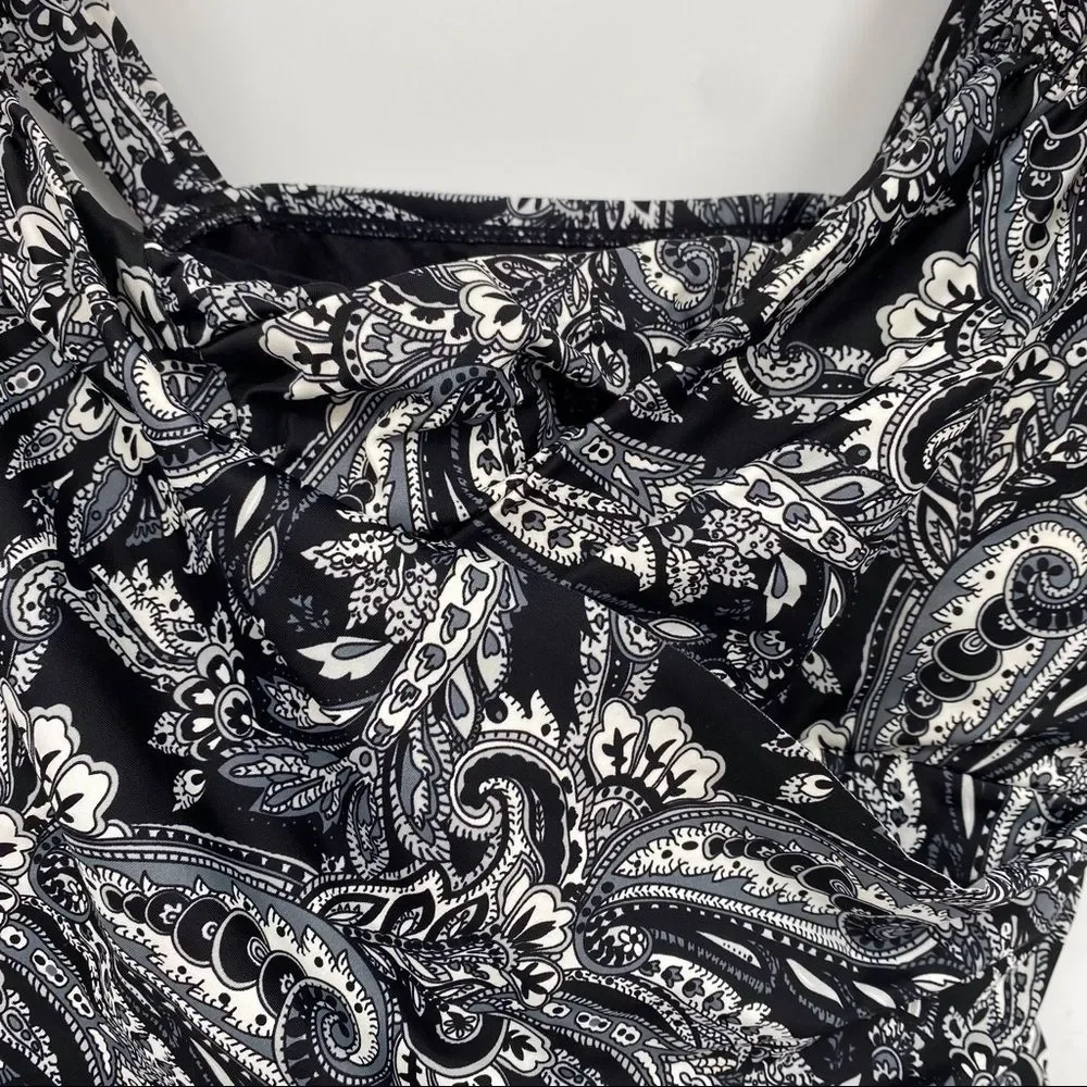 Lands' End Black & White Paisley One-Piece Swimsuit